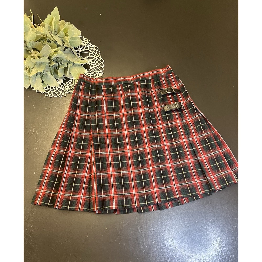 Ralph Ralph Lauren Vintage 100% Wool Red Plaid Pleated Tartan Kilt‎ Skirt Sz 10